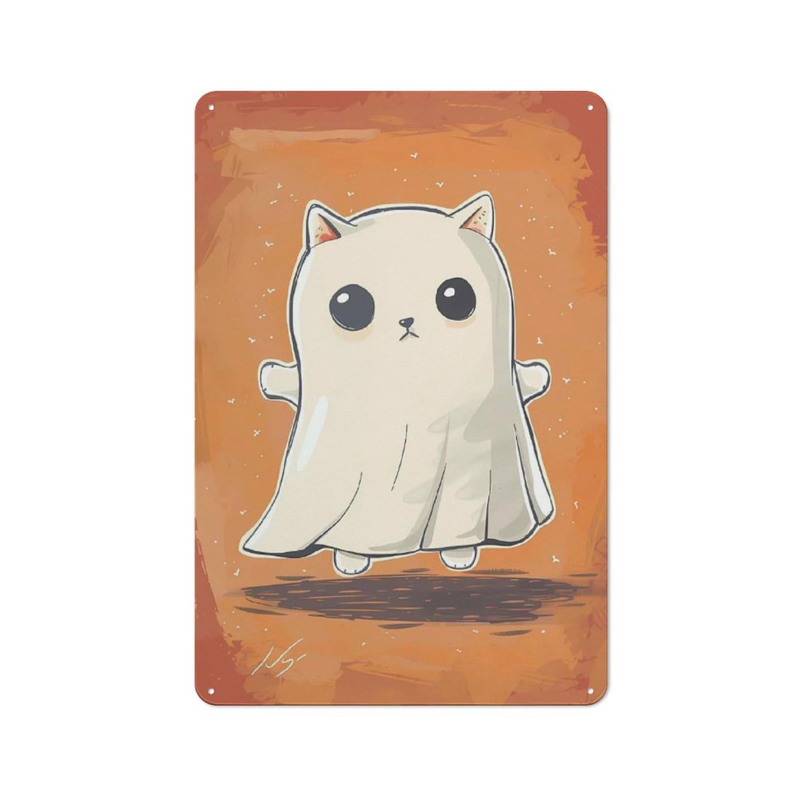 Junmoney Spooky Halloween Cat Ghost Rustic Metal Sign 30X20cm For Lounge Or Reading Corner, For Reading Corner Decorators