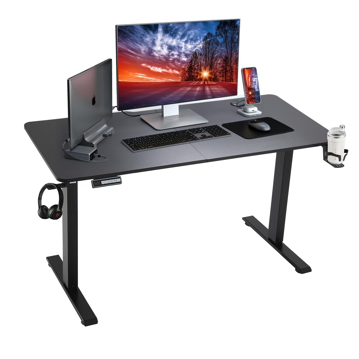 Noahzoe Height Adjustable Electric Standing Desk,140 x 60cm Splice-Piece Board Stand up Table,Sit Stand Home Office Desk with Memory Controller (Black, 140 x 60cm)