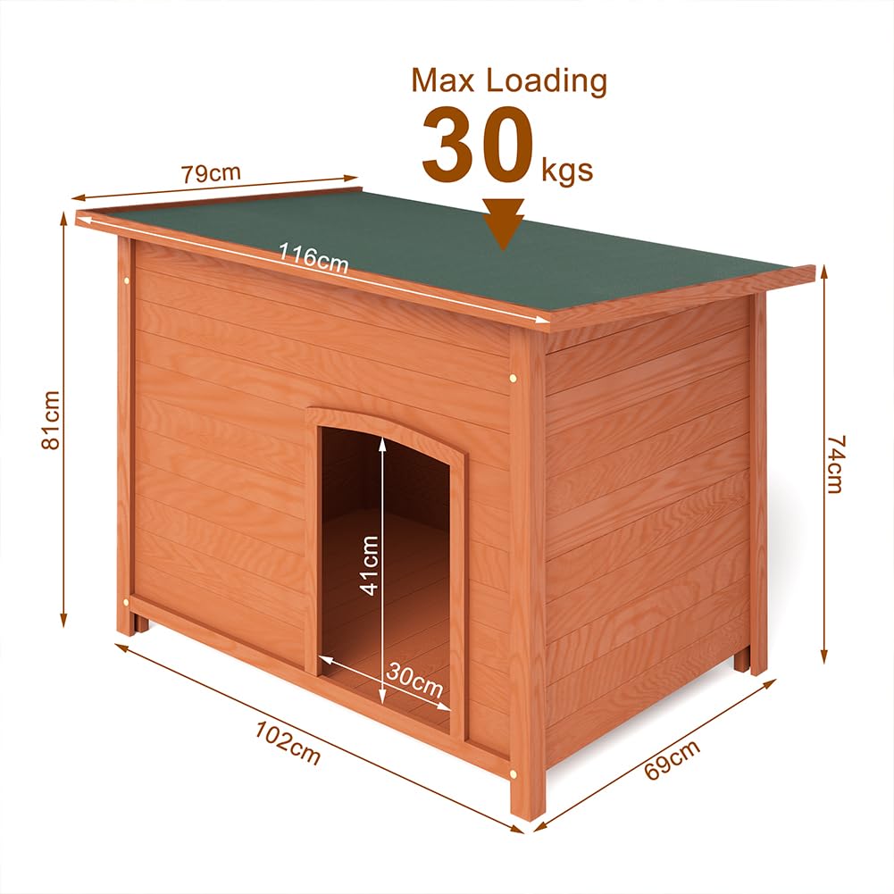 BAKAJI Cuccia per Animali Domestici in Legno, Casetta per Cani e Gatti con Tetto Apribile, Casa da Esterno ed Interno Resistente Intemperie e Agenti Atmosferici con Tettoia Asfaltata, 116 x 79 x 81 cm