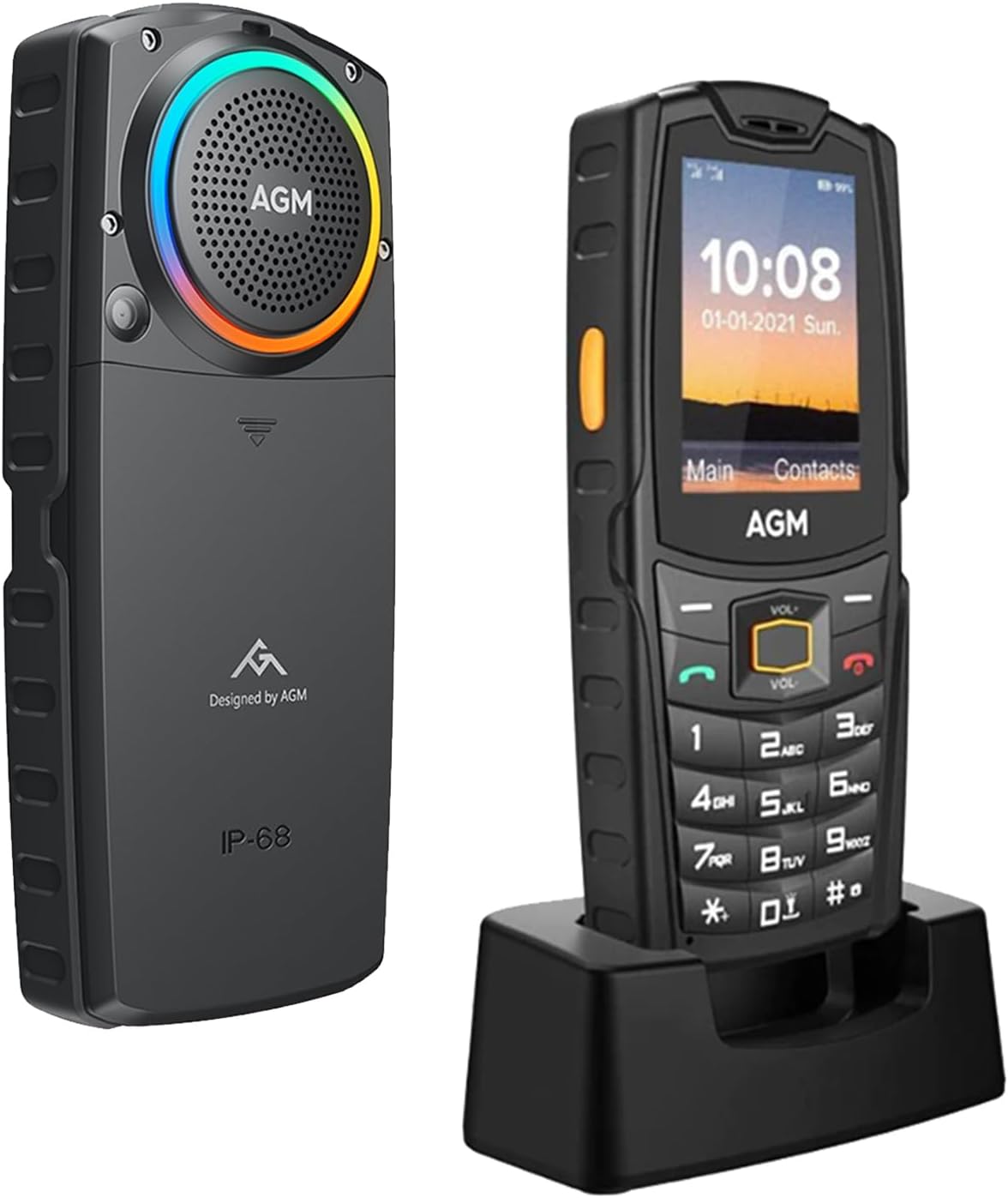 M6 Feature Phone with Charging Dock, 4G LTE Dual SIM - T-Mobile Compatible, RGB Light, Large Button & Font, 109dB Speaker, 128GB TF Expand, IP68 Waterproof/Drop-Proof for All