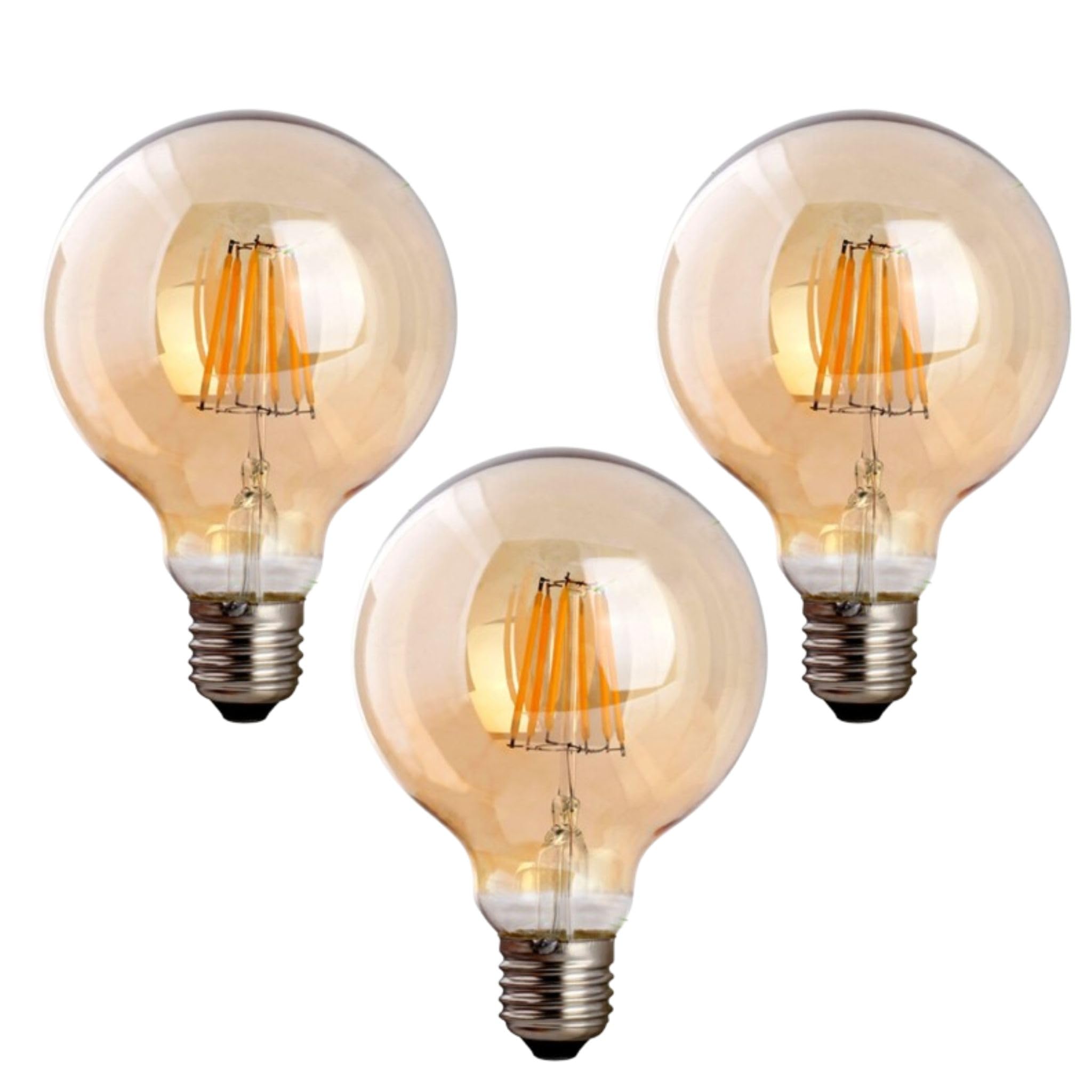 Ledsone G95 B22 8W Pack 3, Vintage Led Light Bulb, B22 Bayonet Cap 8W(60W Equivalent) G95 Dimmable 2700K Warm White Led Filament 806Lumen Old Fashioned Amber Glass Large Globe Energy Savig Bulb [Energy Class A+]