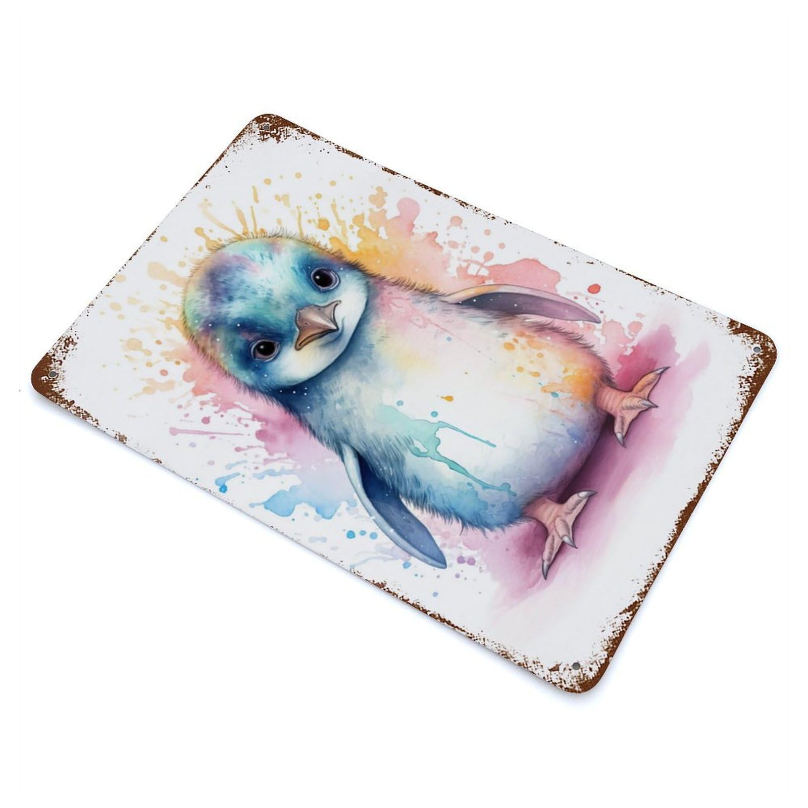 Watercolor Baby Penguin Vintage Rust Metal Sign 11.8"x7.9", for Basement, Hobby Room And Garage Decor, Farmhouse Wall Decor