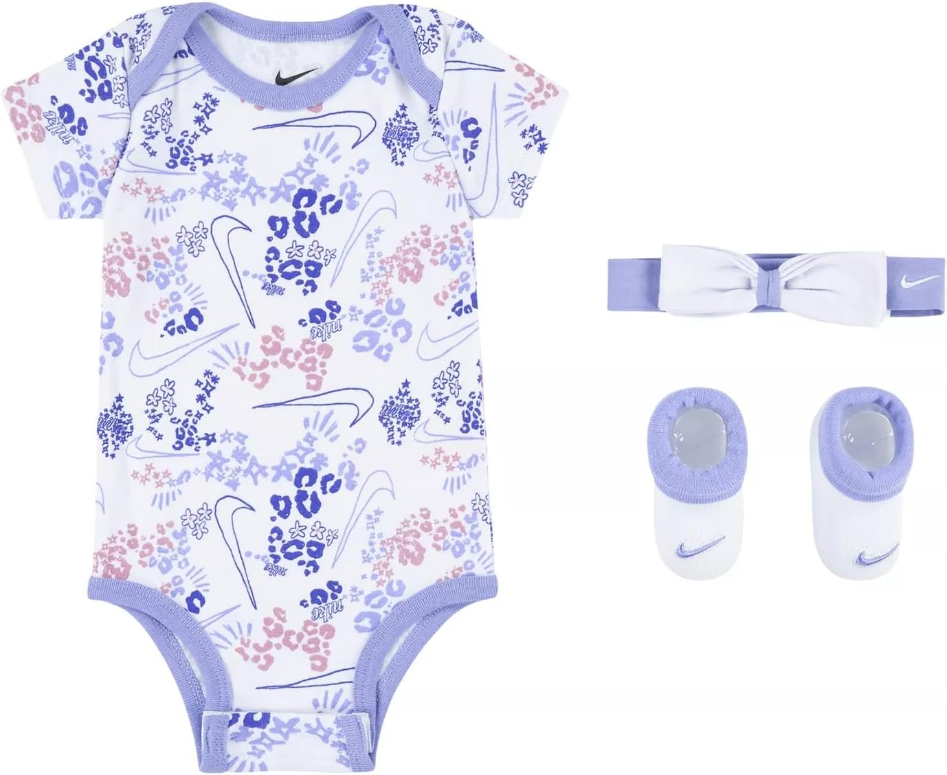 Amazon.com: Nike Baby Girls Bodysuit, Headband and Booties 3 Piece Set (W(NN0840-P3F)/P, 0-6