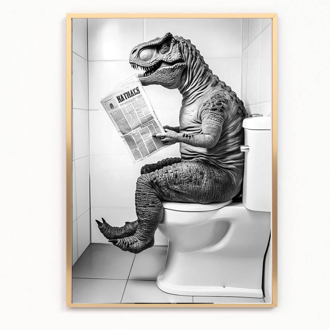 gfc Funny Bathroom Toilet animal Print Picture Poster DINOSAUR on a toilet reading newspaper A4 UNFRAMED wall art Home decor Decorating