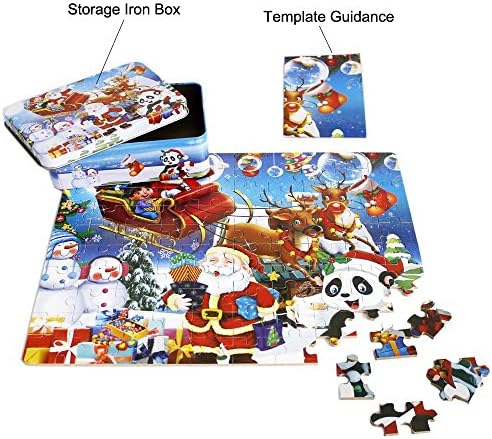Elloapic 100 Piece Jigsaw Puzzle Wooden Hard Paper Cartoon DIY Puzzle Toys Educational Brain Training Toy Creative Handmade Play Set for Children Christmas Santa-Claus Xmas 2 619gr9DVGVL. AC