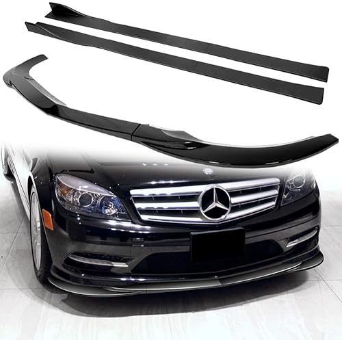 Miniatura 9 de Q1-TECH, 9 piezas de difusor de parachoques delantero y falda lateral compatible con Mercedes-Benz C300  C350 Sedan W204 2008-2011, alerón de