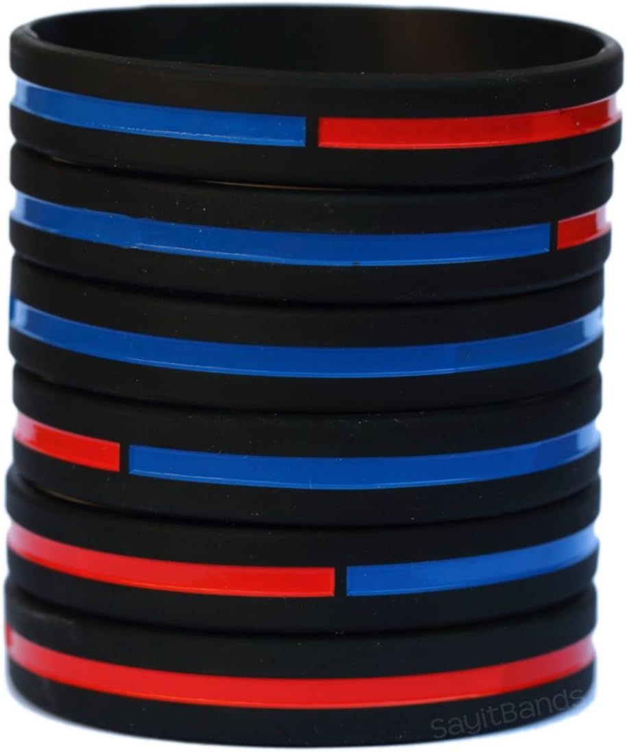 SayitBands Six (6) of Combined Thin Blue and Thin Red Line Wristband Sports & Outdoors