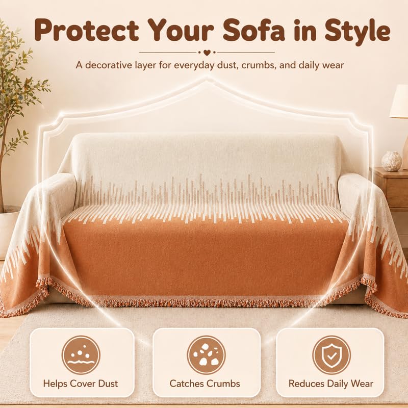 Image of Homero Sofa Cover 2 Seater Reversible Chenille Sofa Throw with Anti Slip Protection, Soft Touch Sofa Cover for Living Room Furniture