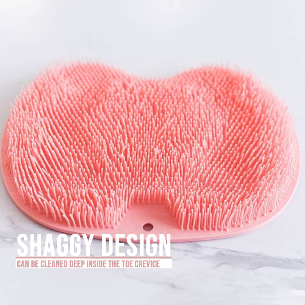 Shower Foot Scrubber Mat with Non-Slip Suction Cups, Foot Back Cleaning Pad Back Washer Exfoliating Bath Wash Pad, Wall Mounted Slip Suction Cups for Use in Cleaner Men and Women (Pink)