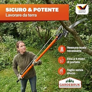 DEUBA® Seghetto Telescopico per Potatura Rami 2in1 Svettatore Cesoia Altezza Max 4 M Cavo in Nylon Segaccio Telescopico