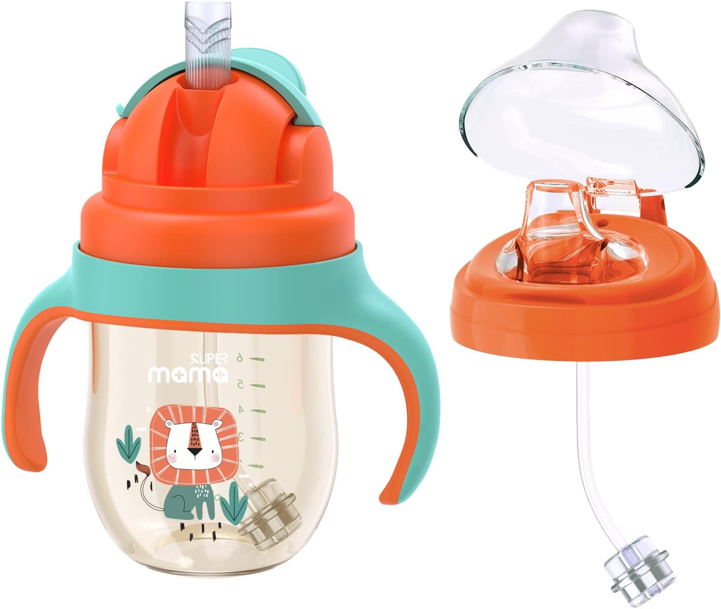 SuperMama Baby Sippy Cup With Spout & Straw, Spill Proof Straw Cup and Trainer Cup for Boys Girls Child Drinking Water, BPA Free, Suitable for Outdoor and Indoor 266ml
