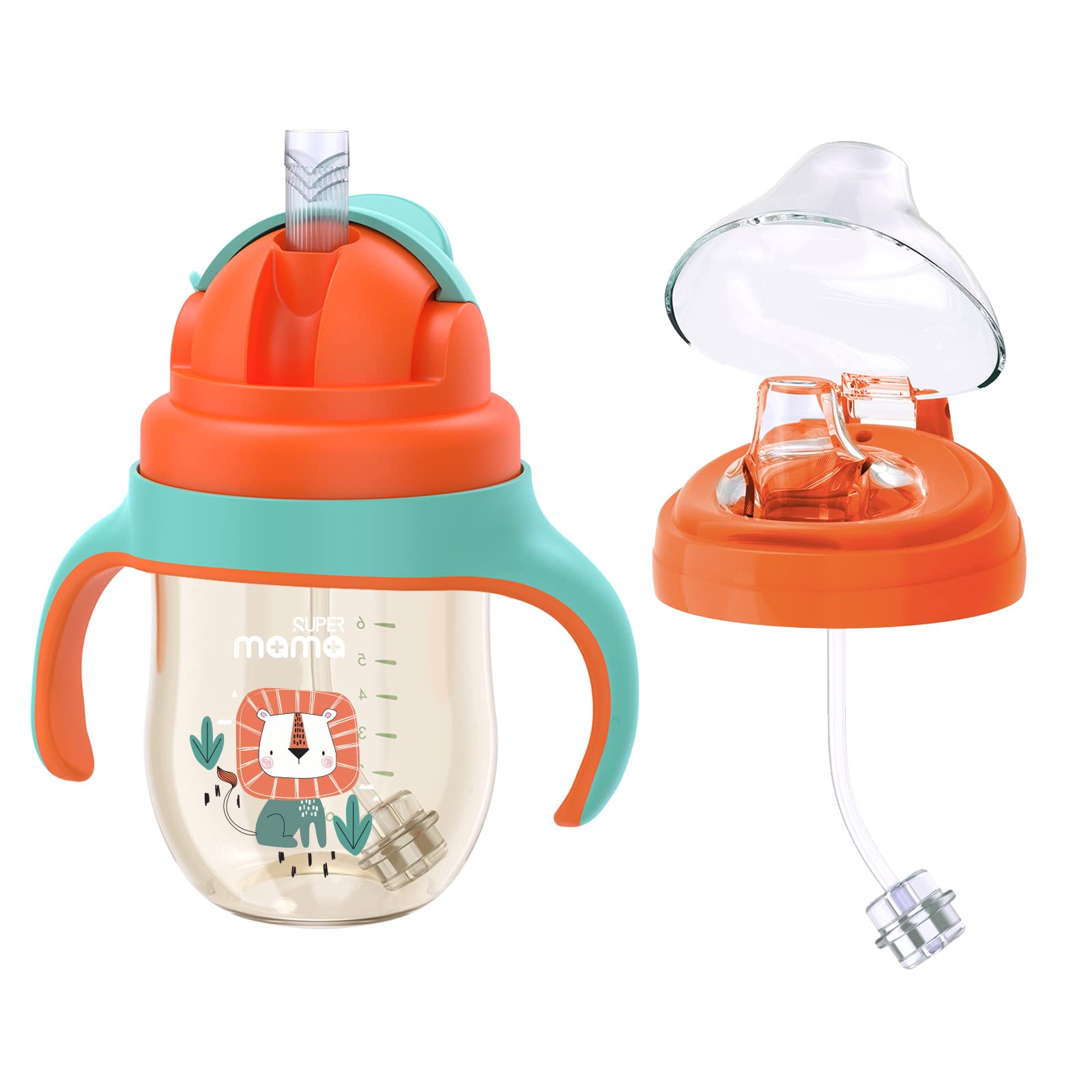 SuperMama Baby Sippy Cup With Spout & Straw, Spill Proof Straw Cup and Trainer Cup for Boys Girls Child Drinking Water, BPA Free, Suitable for Outdoor and Indoor 266ml