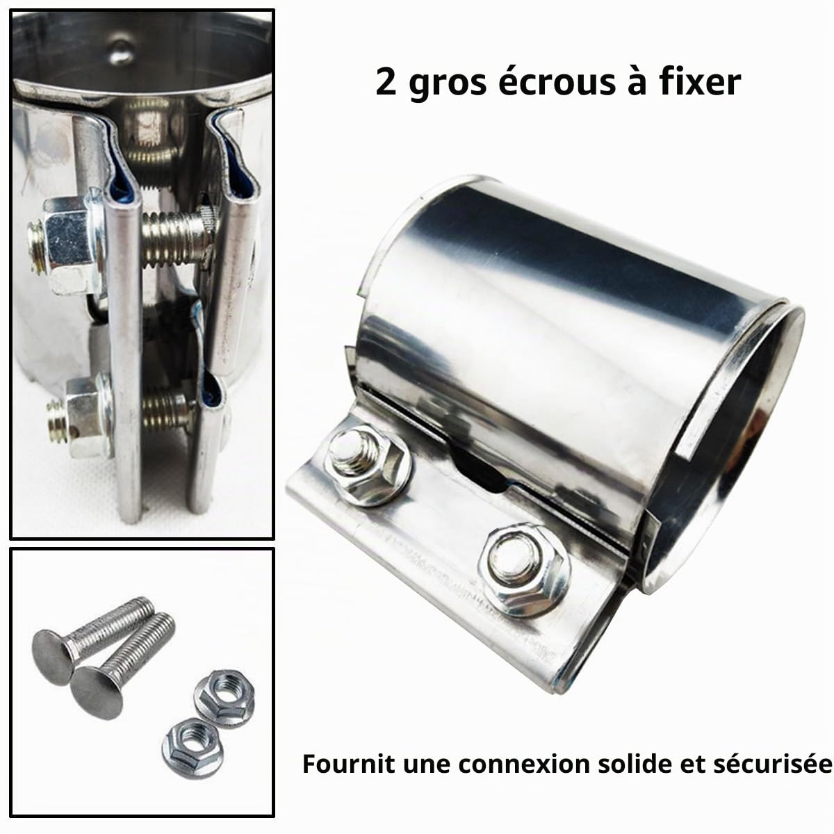 Connecteur de Tuyau Collier D'échappement 50mm Bande Tuyau D'échappement Acier Inoxydable Collier de Serrage Double D'échappement Manchon Raccord Longueur 87mm