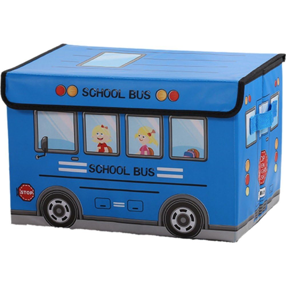 Ppmter School Bus Treasure Box for Classroom, Foldable Chest Storage Toy Box with Lid Storage Organizer Bin for Kids Teachers Toy Prizes Awards