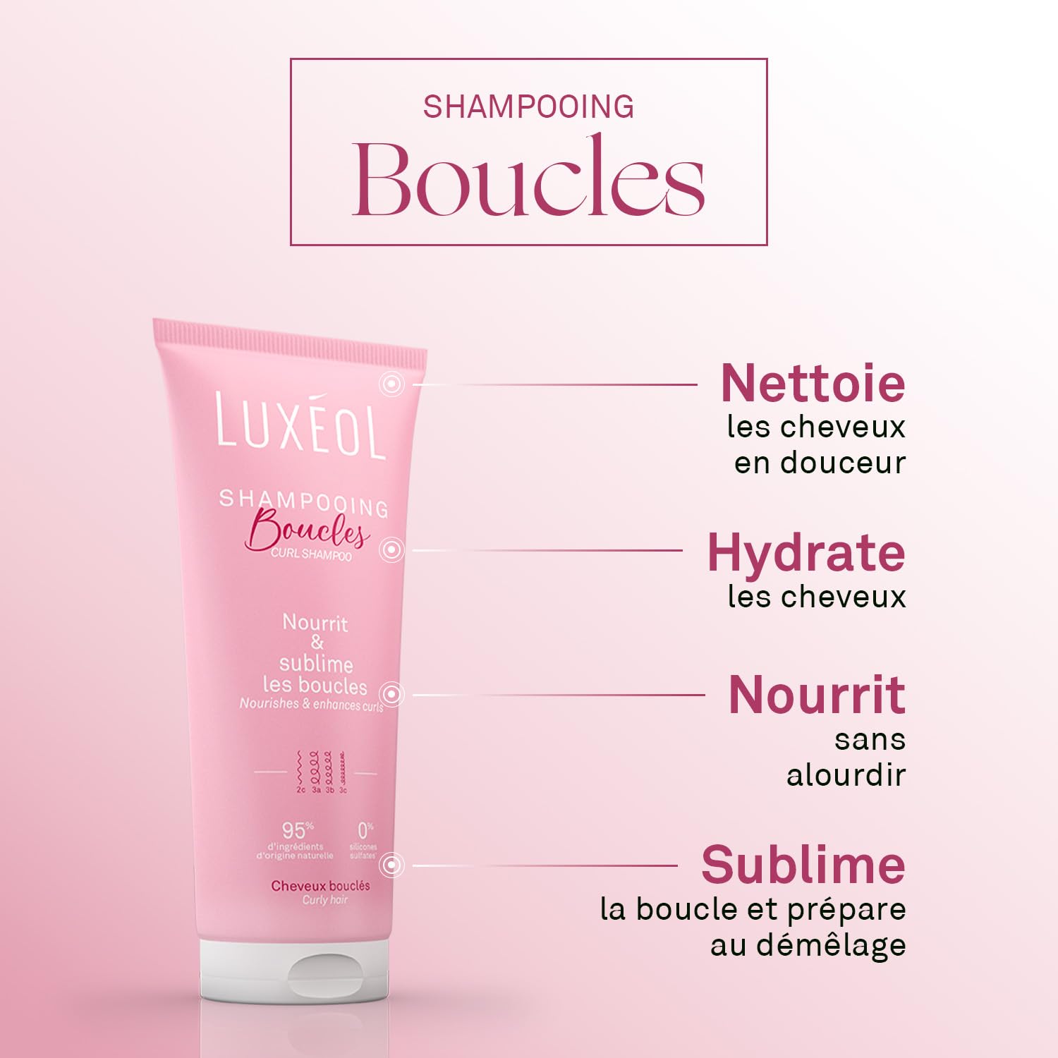 Luxéol - Shampoing Cheveux Bouclés - Nourrit, Hydrate & Sublime Les Boucles - Effet Anti-Frisottis - Parfum Gourmand - Méthode Curly Hair - Sans Silicones, Sans Sulfates* - Fabriqué en France - 200 ml