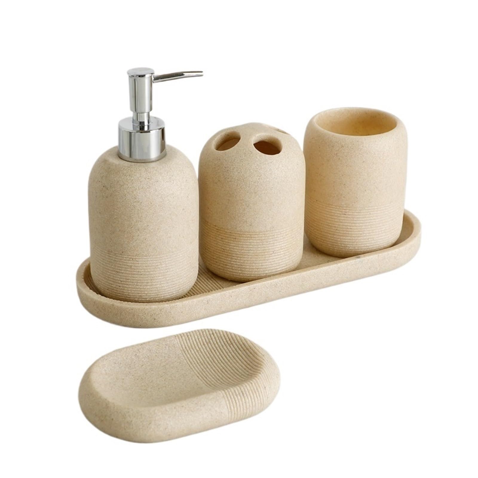 Set baño Accesorios de baño Dispensador jabón Soporte for Cepillo Dientes con Arena Bandeja for Vasos Jabonera Decoración Vaso for Enjuague bucal