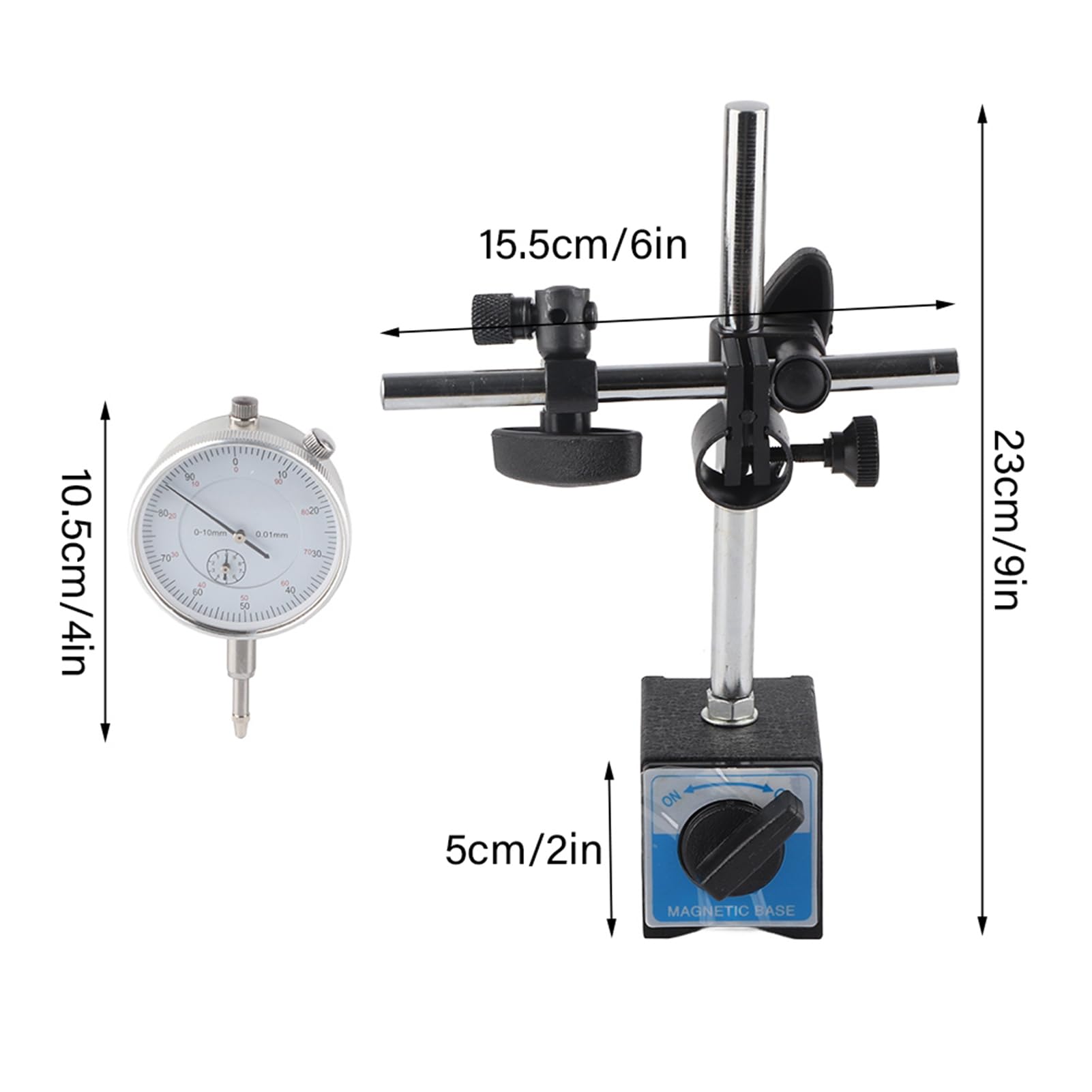 Comparatore a Quadrante con Base Magnetica da 0 a 10 Mm Precisione 0,01 Mm Strumento di Misurazione del Quadrante da 54 per l'elaborazione di Layout e Ispezioni Utenti