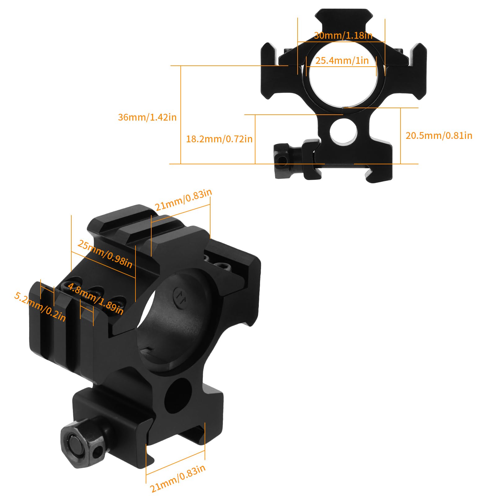Anello di montaggio da 2,5 cm, 30 mm, 3,6 cm, 36 mm, anelli di montaggio ottici ad alto profilo, adatto a guide da 21 mm, base in alluminio con tre guide Picatinny e anello di inserimento, 2