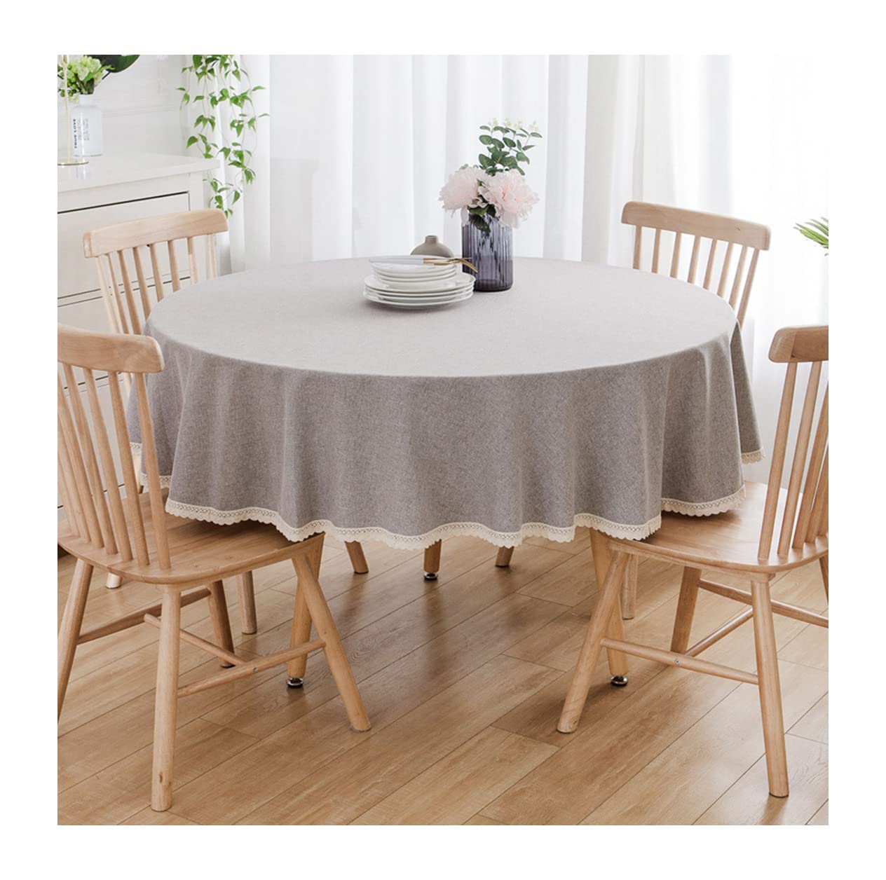 Coton et Lin Nappe Ronde en Lavable Machine Diamètre 90cm-280cm Hôtels Restaurants Conférences Evénements et Fêtes Nappes Gris Clair Diamètre 160cm