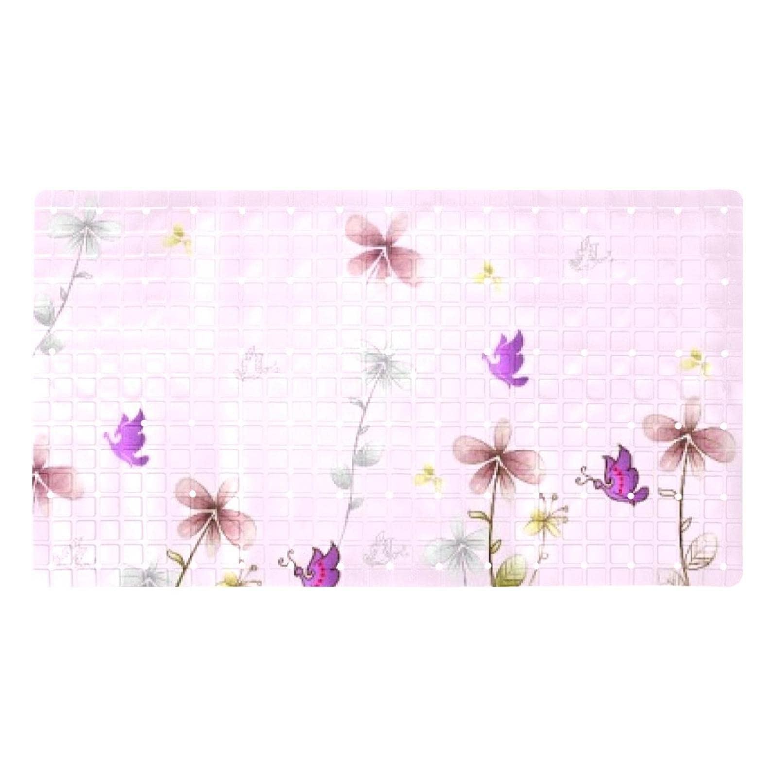 Tapis de baignoire rose antidérapant avec ventouses et trous de drainage