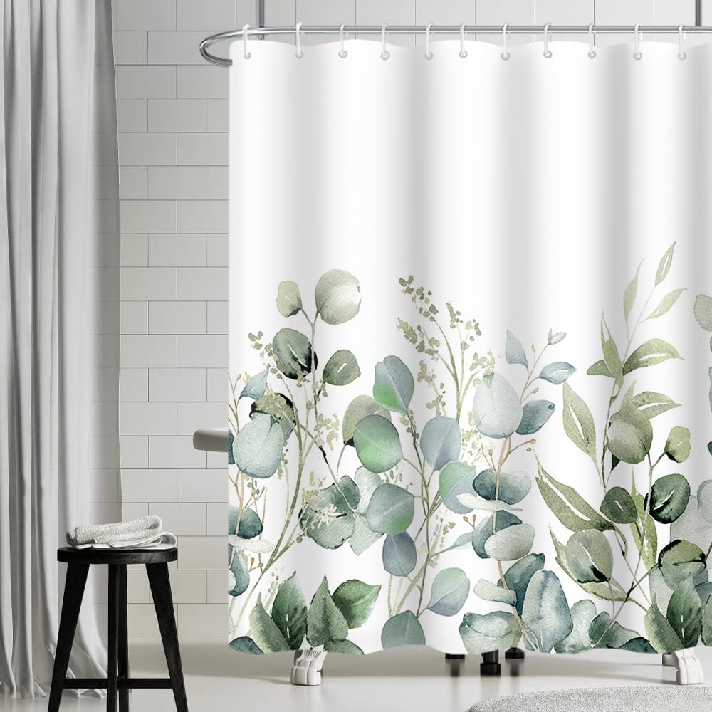 Uiiooazy Cortina de Ducha de Hoja Eucalipto, Cortinas de Ducha Verde Oro Abstracto Planta Cortinas de Baño Antimoho Impermeable Lavable Tejido de Poliéster Cortina Ducha con Ganchos 90x180cm — view 335