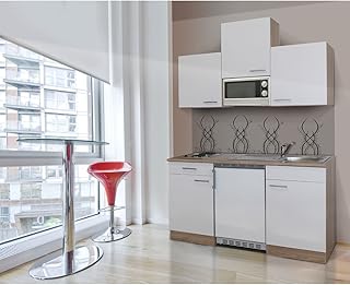 respekta Single Mini kuchnia aneks kuchenny blok kuchenny 150 cm dąb cięty surowo biały APL dąb cięty surowo imitacja mikrofalówka KB 150 ESWMI