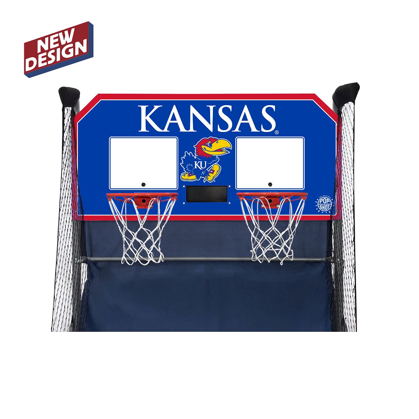 Pop-A-Shot - Home Dual Shot with Kansas Jayhawks NCAA Graphics l Sensor Scoring l 16 Game Modes l 7 Balls l Foldable Storage l for All NCAA Fans