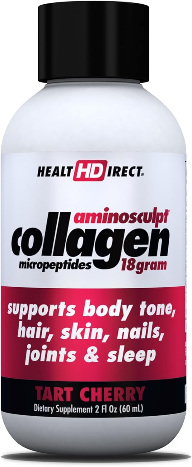 HEALTH DIRECT – Medical-Grade Liquid Collagen Shots – AminoSculpt Sugar-Free – Tart Cherry – 12 Servings, (12pk, 2oz Shots) – Good for Joints, Bones, & Sleep – Better Hair, Skin & Nails