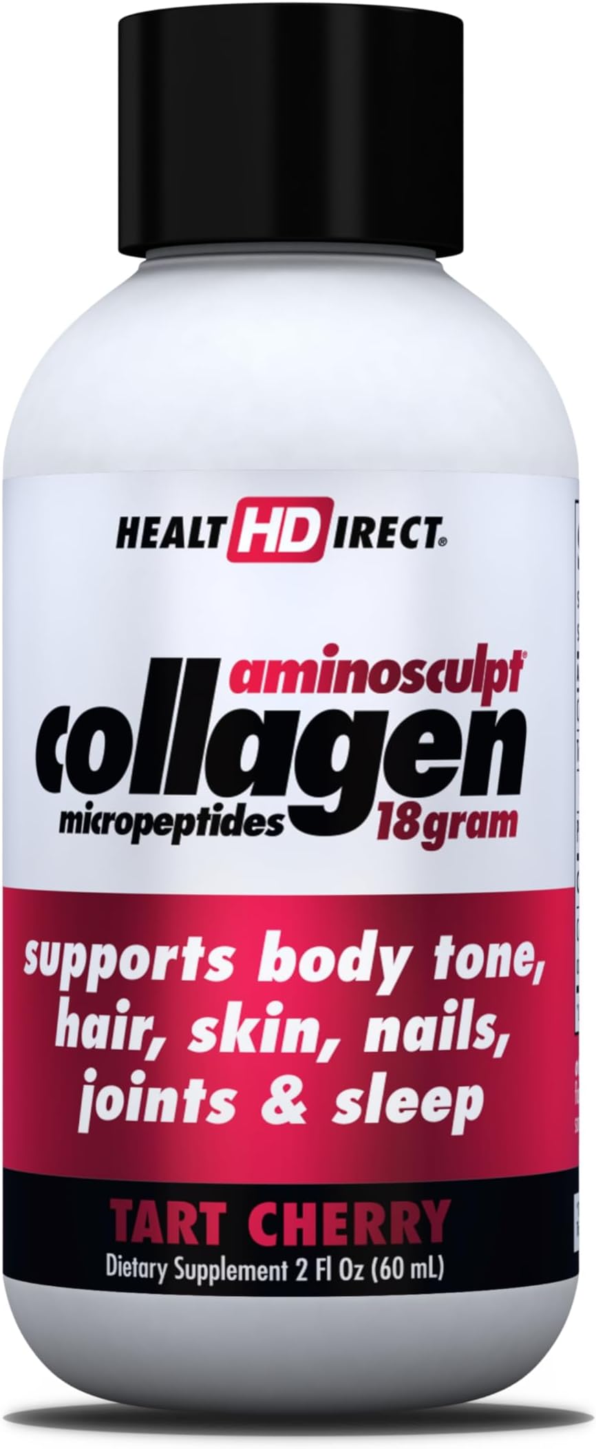 HEALTH DIRECT – Medical-Grade Liquid Collagen Shots – AminoSculpt Sugar-Free – Tart Cherry – 12 Servings, (12pk, 2oz Shots) – Good for Joints, Bones, & Sleep – Better Hair, Skin & Nails