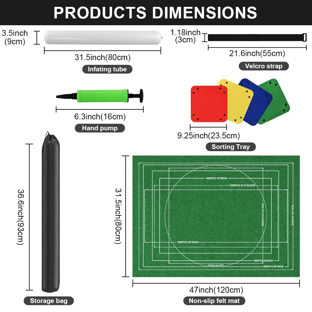 Ainiv Tappetino per puzzle arrotolabile, 2000 pezzi, 119,4 x 80 cm, portatile, in feltro, con 4 vassoi di ordinamento e borsa da viaggio, porta blocco per puzzle per adulti e adolescenti, verde