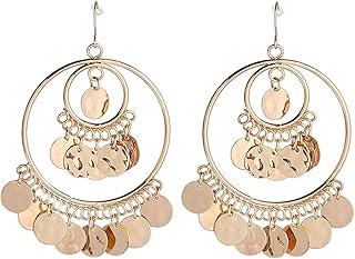 Colorful Bohemian Chandelier Coin Sequins Dangle Drop Earrings Ethnic Gypsy Beads Tassel Hoops with Disc Charms Boho Ear J...