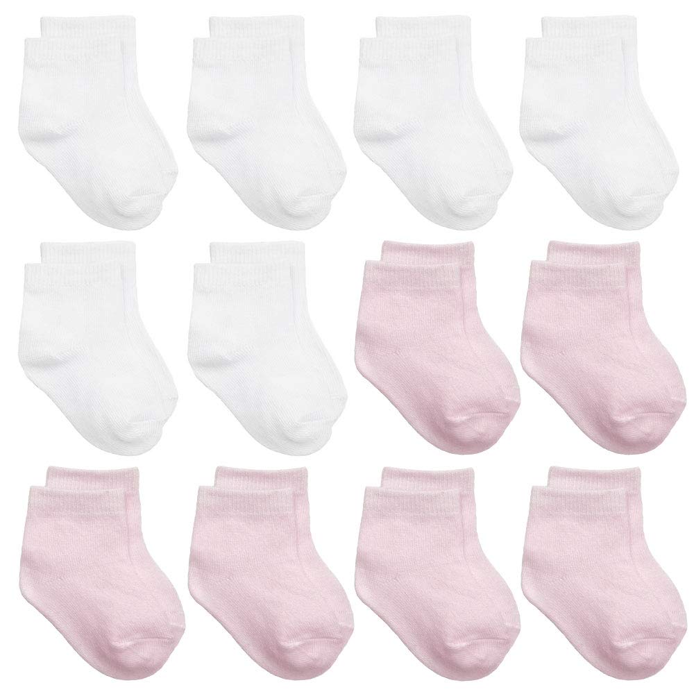 WAFUNNE Baby Socks for Toddler Boys Girls Cotton Crew 3-5T 6 Pink + 6 White C0L