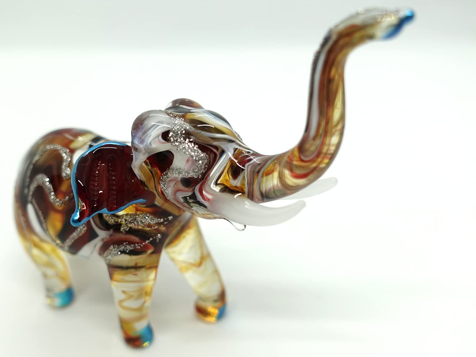 Figuras de elefante de 4 pulgadas, diseño de animales soplados a mano, de cristal, para regalo, coleccionable, multicolor