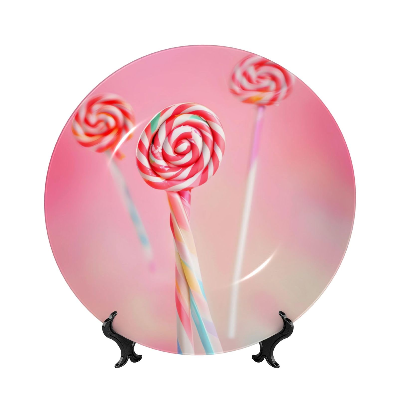 SXZVVBN Colorful lollipop Bone China Decorative Plate Art with Stand Removable Adhesive Hanging for Home Office 6in（15cm）