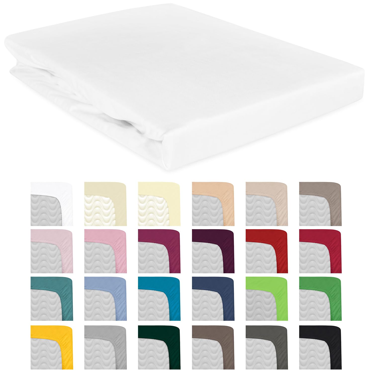 Lenzuolo con Angoli - 90 x 200 cm - Lenzuolo Elasticizzato in Raso di Cotone - Liscio - Lucido - per Materassi fino a 20 cm - Bianco
