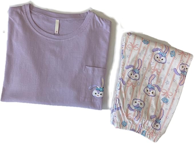 Amazon パジャマ ステラルー 綿100 レディース 半袖 ルームウェア ダッフィー フレンズ Duffy S Sweet Dreams ディズニー お土産 上下セット 部屋着 夏用 吸汗 速乾 寝巻き パジャマ ルームウェアセット 通販