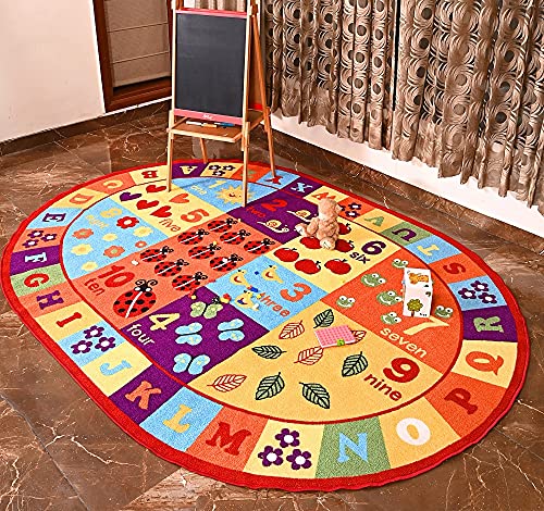 Furnish My Place 740 Abc With Numbers Abc Area Rug For Kids, Educational Alphabet Letter & Numbers, Multicolor (4'4"X6'9" Oval) #TOP2