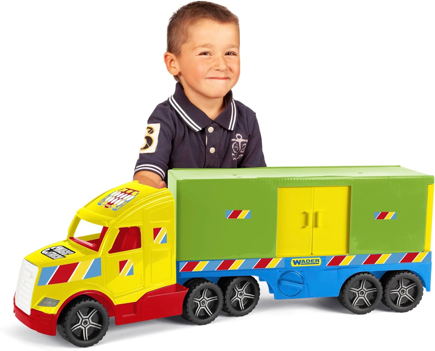 Wader 36311 - Magic Truck Container Vehicle with Side Door, Size Approx. 79 cm, for Children from 3 Years, Suitable as a Gift for Creative Play