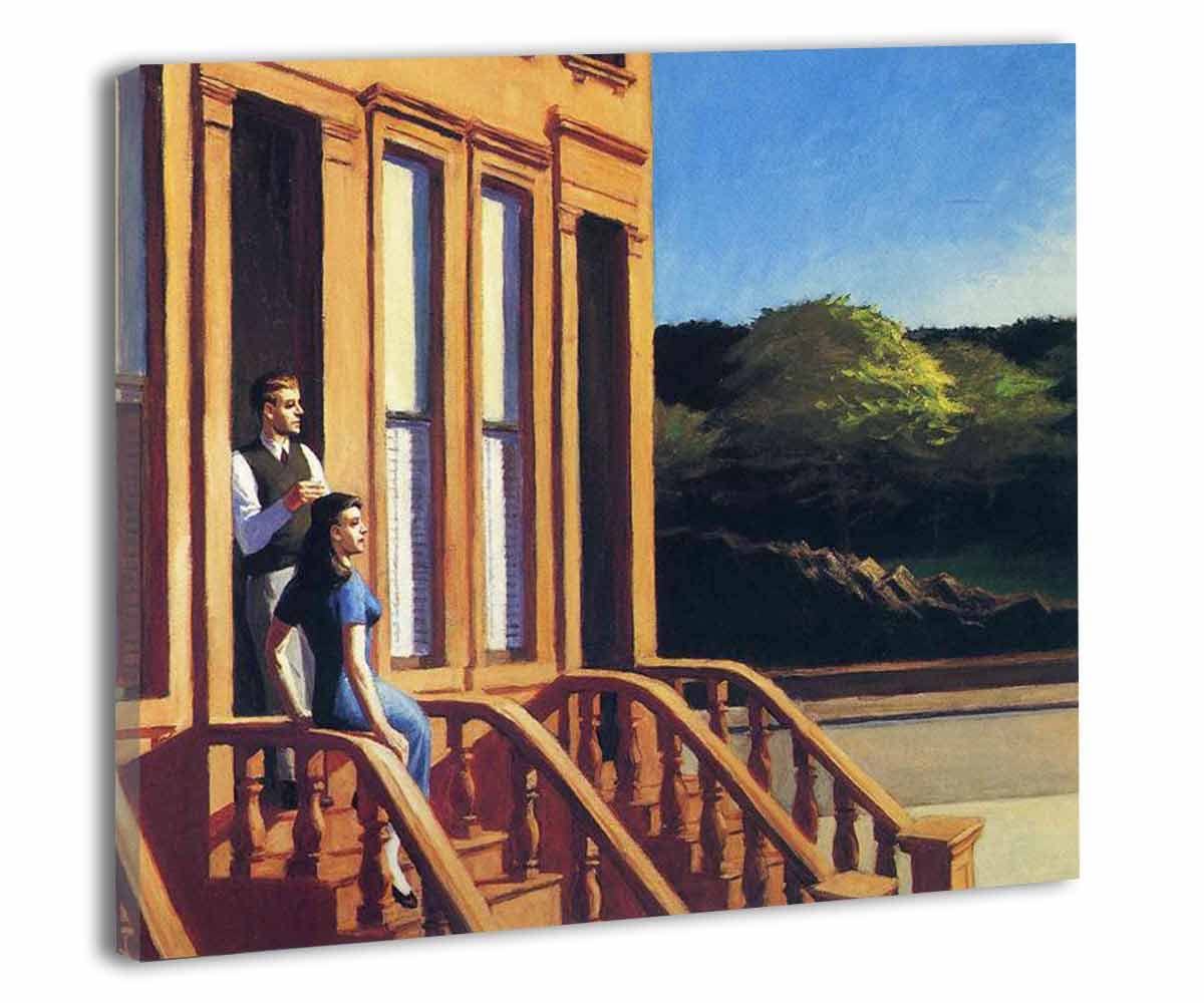 Edward Hopper《Sunlight on Brownstones》Canvas Poster and Prints for Bedroom Decor | Wrapped Gallery Canvas Wall Art for Living Room | Stretched and Framed Ready to Hang(70x85cm/27.5x33.5in,Framed)