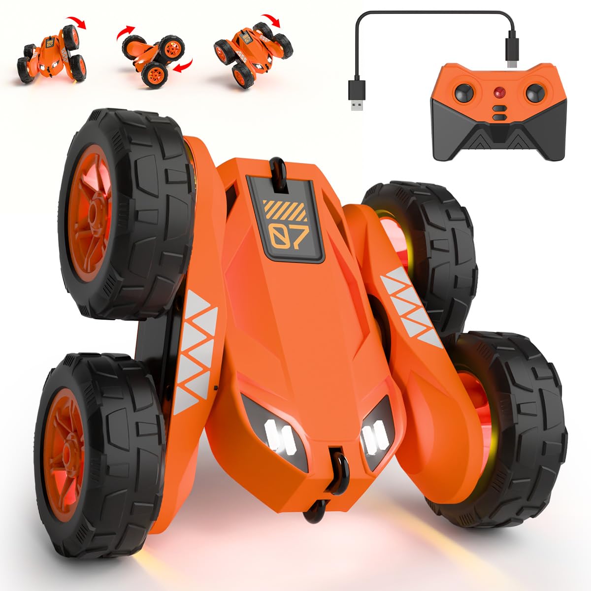 MaxTronic Remote Control Cars, Exclusive Dual Direct Charging with Adjustable LED. 360° Stunt Flip 15km/h 4WD All-Terrain RC Toy car, Holiday Tough Durable, Fun for Boys Girls Ages 3-12