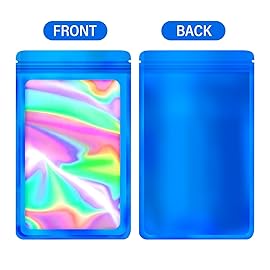 100-pack mylar bags with clear window holographic smell proof packaging bag for small bussiness resealable sealable lock zipper zip pouch bags sample, food storage ,jewelry,candy package supplies(Dark