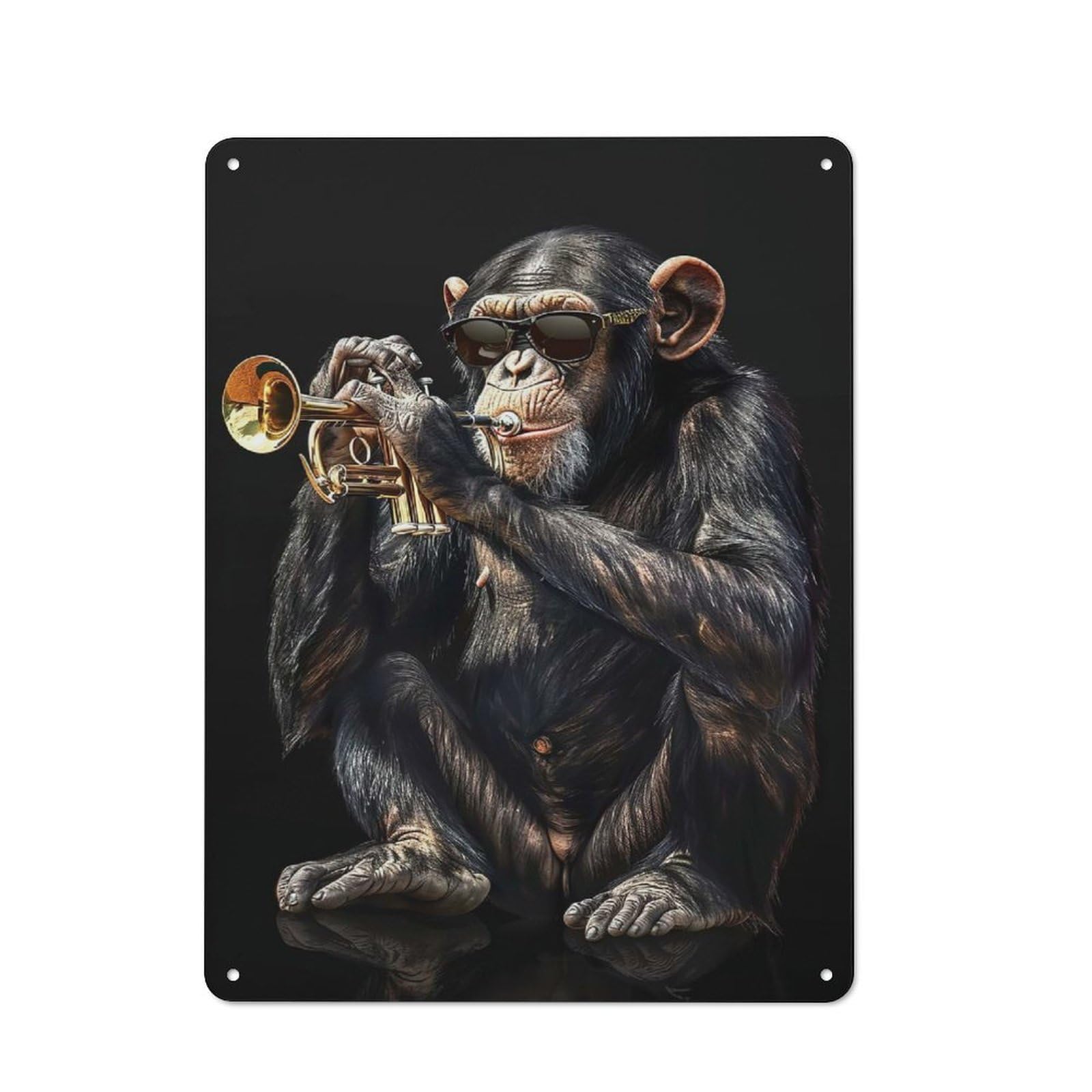 Junmoney Style-23 Chimpanzee Trumpet Vintage Tin Wall Plaque 40X30cm For Home Bar Wall, For Vintage Wall Decor Fans, For Home Office And Studio Walls