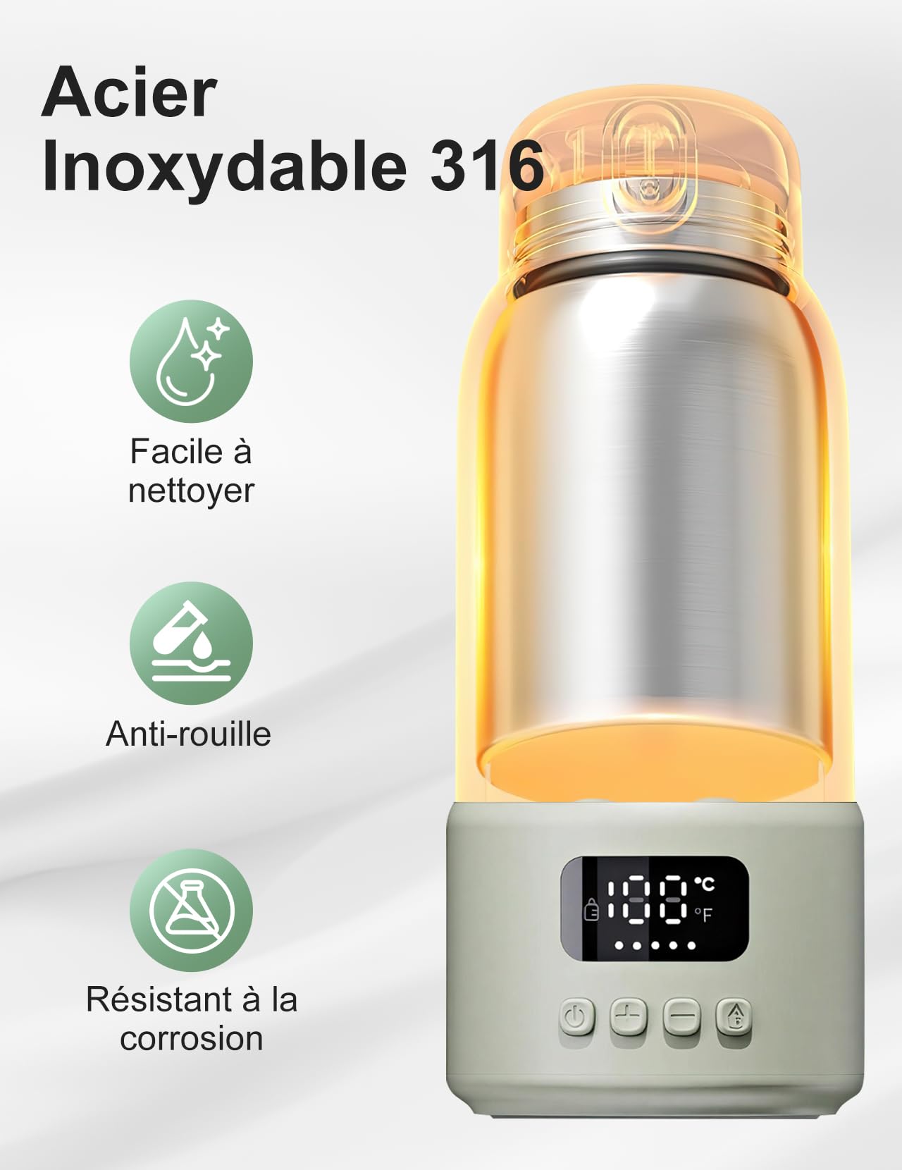 Chauffe-biberon portable, Chauffe-Biberon pour Bébé de 500 ml | Déplacement Température Constante de 32 à 37 °C Réglable avec Affichage LED pour les Voyages et les Tétées Nocturnes