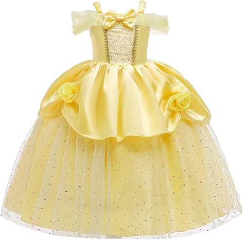 Miniatura 2 de REXREII Disfraz de princesa Bella y la Bestia para niñas, Halloween, Navidad, fiesta de cumpleaños, vestido de noche con accesorios