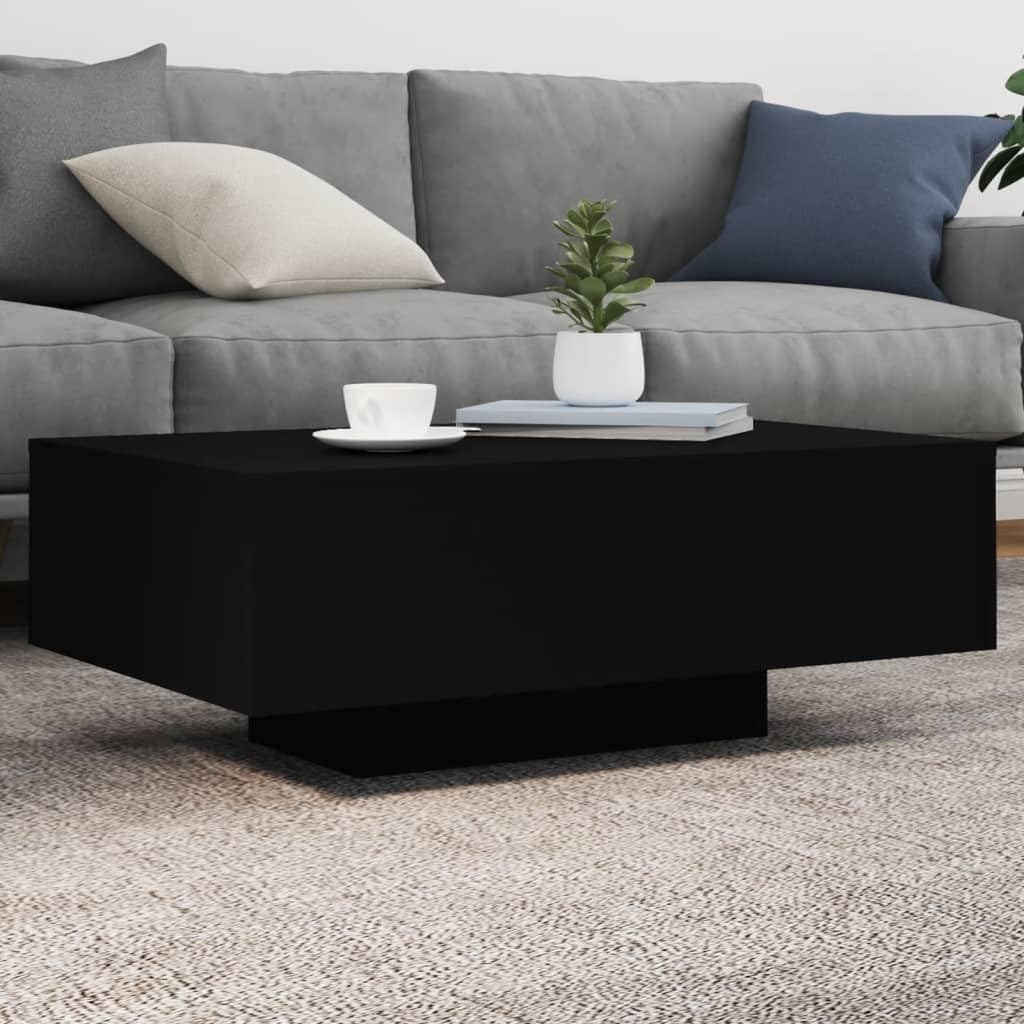 SXZenSpace Black LED Coffee Table 85 x 55 31 cm Modern Low Living Room with RGB Lights Engineered Wood Sofa Side for Lounge Bedroom Apartment