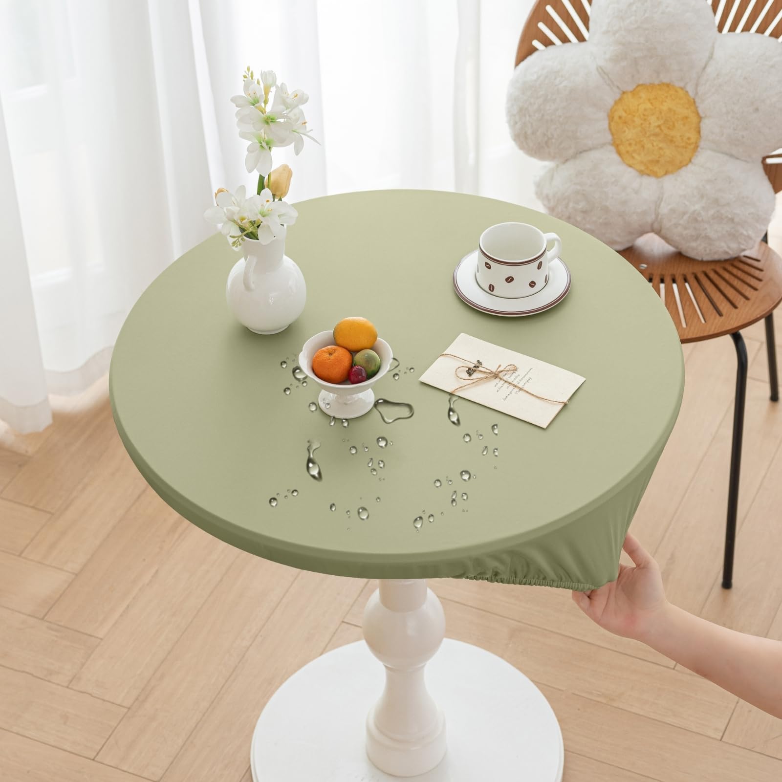 Huierxun Round Fitted PU Tablecloth with High Elastic Edge 43 Inch Dia Waterproof Oil Proof Table Cloth Anti-Scald Stain-Resistant Wipeable Table Cover for Indoor Outdoor Picnic (Green,43" Dia) โ image 1