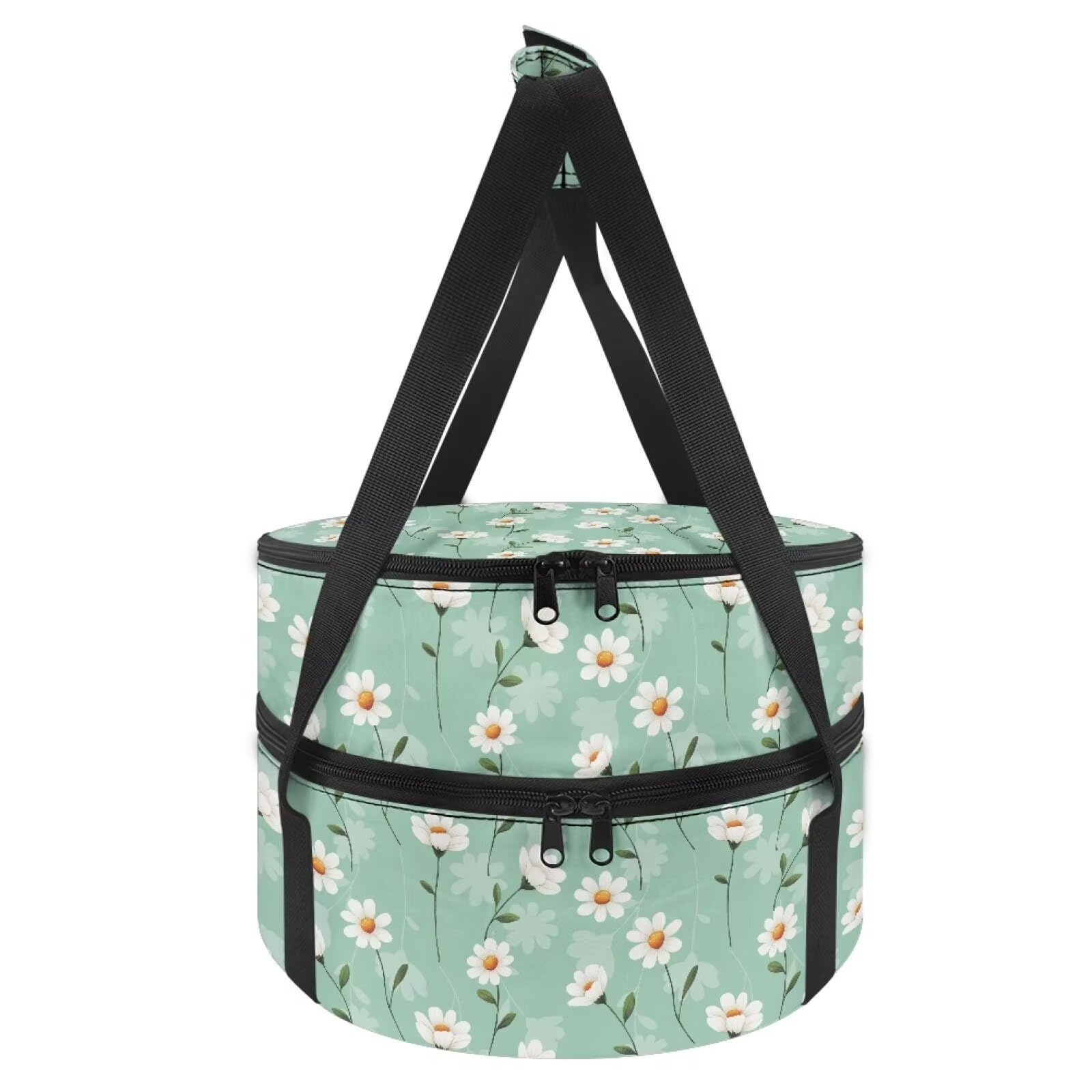 YUVAMAGIMO Daisy Casserole Carrier 9x13 Insulated Food Delivery Bag with Lid and Handle Double Pie Carriers Round Hot Dish Carrier Zippered Thermal Bag for Transport Delivery