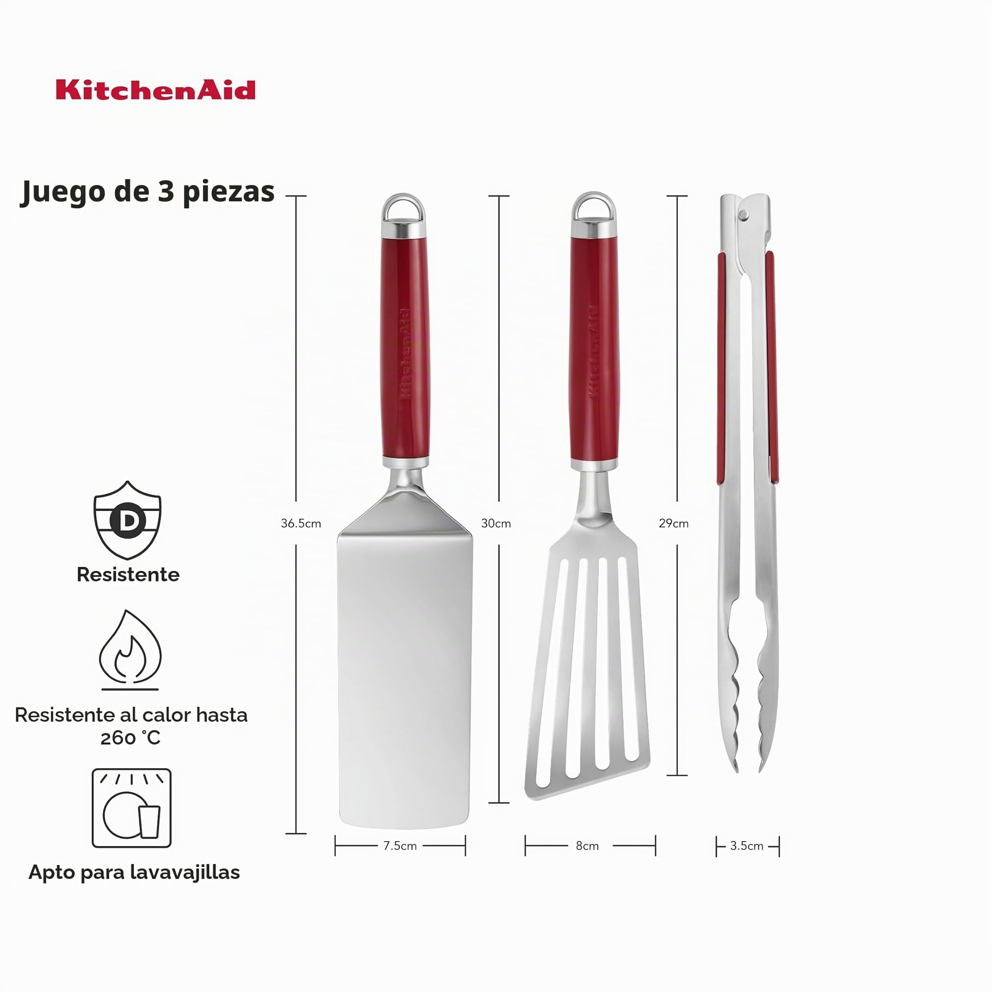 KitchenAid Juego de Parrilla de 3 Piezas - Rojo Imperio
