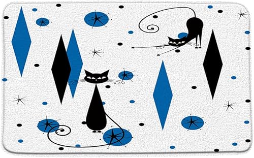 Miniatura 10 de Alfombra de baño moderna de mediados de siglo, estrellas atómicas, diseño abstracto gris y negro, geométrico, icónico, retro, de los años 50, 1960,
