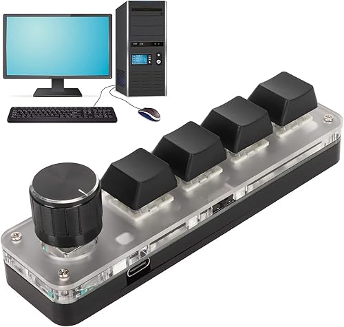 Miniatura 2 de Diyeeni Teclado mecánico para juegos de 4 teclas, teclado macro programable con retroiluminación RGB, teclado con una sola mano con perilla,